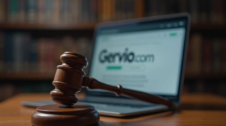 A laptop on a desk displaying an online learning platform, with legal books and a notepad nearby, symbolizing online paralegal programs