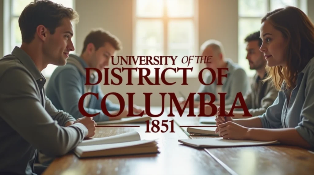 Students of various backgrounds engaged in studying paralegal at The University of the District of Columbia , with stacks of legal books on tables. Natural light fills the room through large windows, creating a bright and focused learning environment